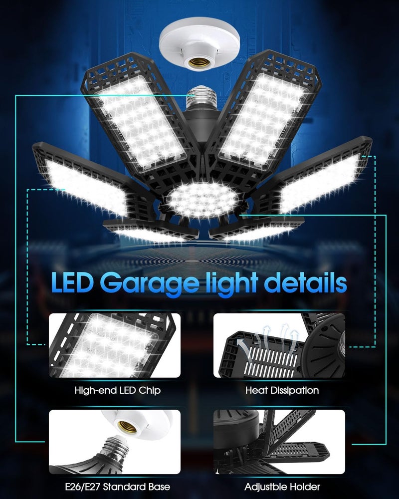 AUDLES 8 Pack LED Garage Light, 200W 20000LM 6500K LED Shop Lights, Garage Lights Ceiling Led with 6+1 Deformable Panels, Screw in E26/E27 Socket Bulb for Warehouse, Workshop, Basement, Barn Lighting - Image 5